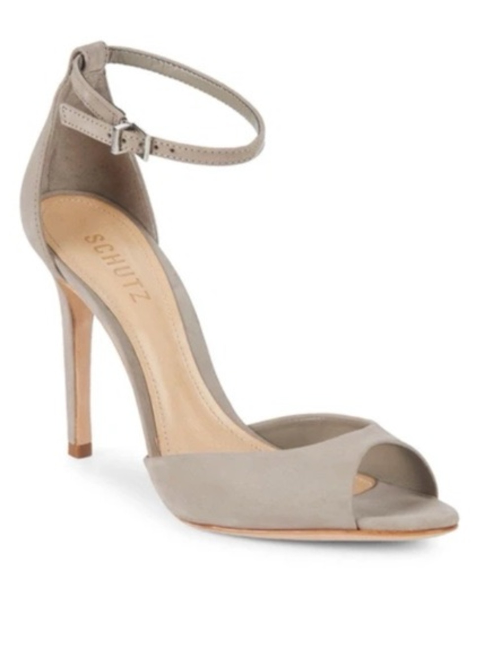 Schutz Saasha Lee Beige Suede Open-Toe Heels